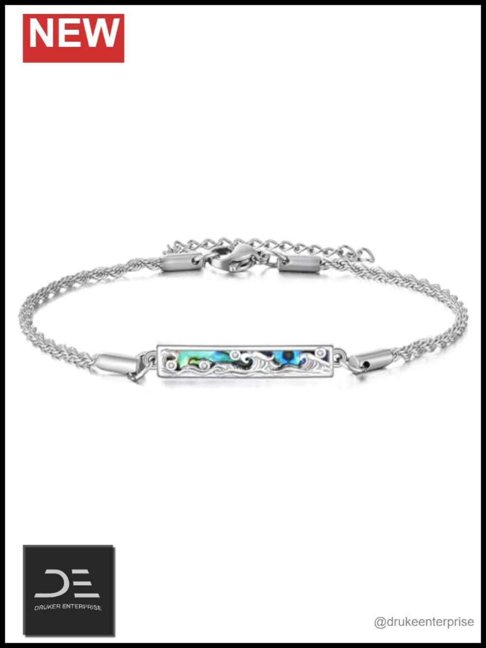 925 Sterling Silver Abalone Wave Bracelet Women Link Charm